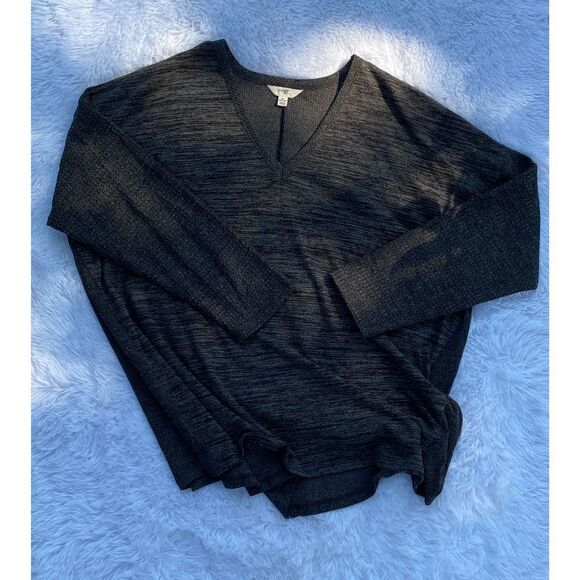 Terra & Sky SZ 2X Woman’s Black/Gray Long Sleeve V-Neck Blouse - Picture 2 of 8